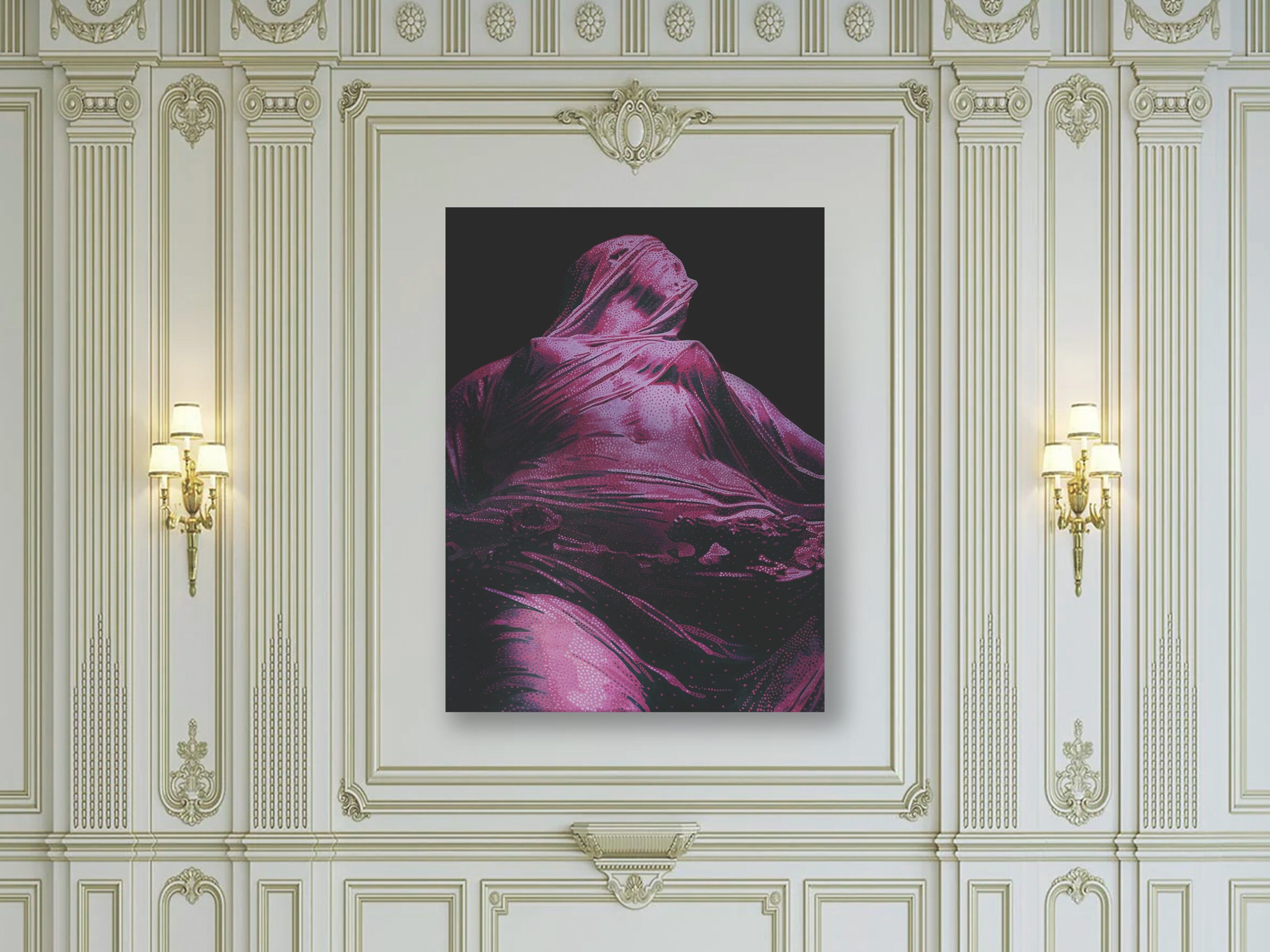 Renaissance Statue Oil Painting: Pop Impressionistic Vaporwave Art on Wood