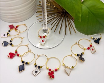 Playing Card/ Poker Wine Glass Charms with storage bag–  (Set of 12)