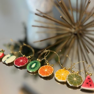 Fruit Themed Wine Glass Charms 8pk- Colorful Drink Markers, Summer Party Decor, Gifts for Wine Lovers -Champagne Flute Charms
