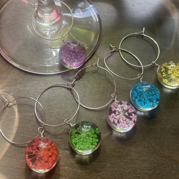 Flower Wine Charms Etsy