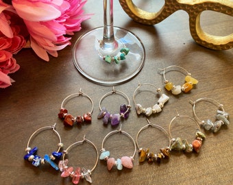 Gemstone Wine Charm (Set of 12)-Champagne Flute Charms-Bridesmaid Gifts-