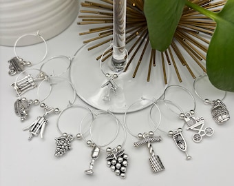 Antique Silver Wine Charms – Elegant Vintage-Inspired Glass Markers (Set of 12)