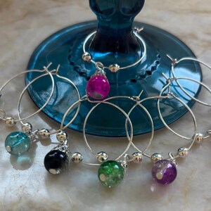 Crystal  Wine Glass Charms with Flower Fillagree Caps-8 pack