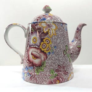 Teiera vintage Spode Florence Chintz, in porcellana rosa con decorazioni floreali, prodotta in Inghilterra.
