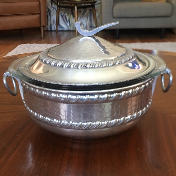 Vintage Aluminum Casserole Server with Pyrex Dish from the 1950s