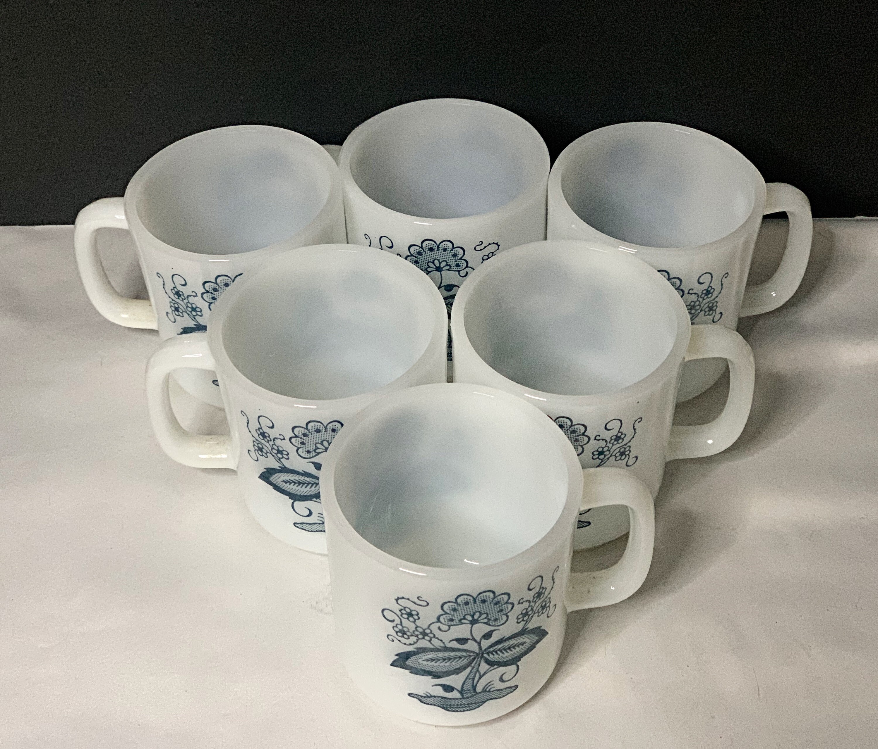 Mid Century Glasbake Blue Onion Coffee Mugs. Set of Six Etsy