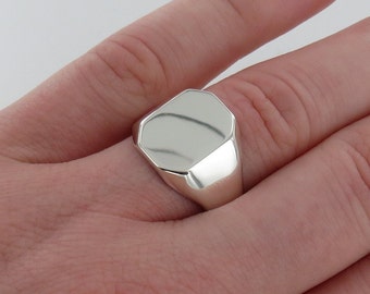 Cut corner signet ring in hallmarked sterling silver 925 11mm X 14mm tablet