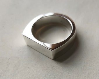 Sterling silver rectangular flat bar signet ring