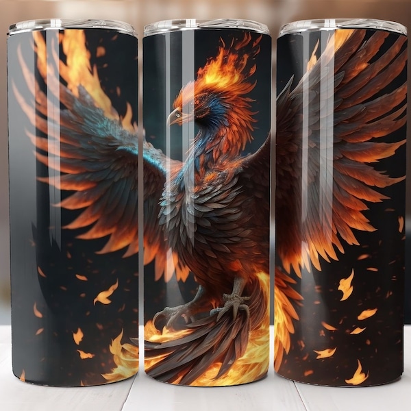 Phoenix rising out of the ashes sublimation wrap, Mythical Bird 20 oz Sublimation Tumbler PNG Design, 300 DPI, Bonus tumbler care card