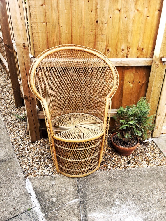 Large Vintage Peacock Chair Adult Size Wicker Fan Chair 1970s