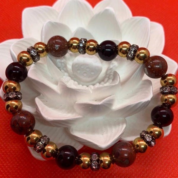 Red Brecciated Jasper and Onyx Men’s Bracelet