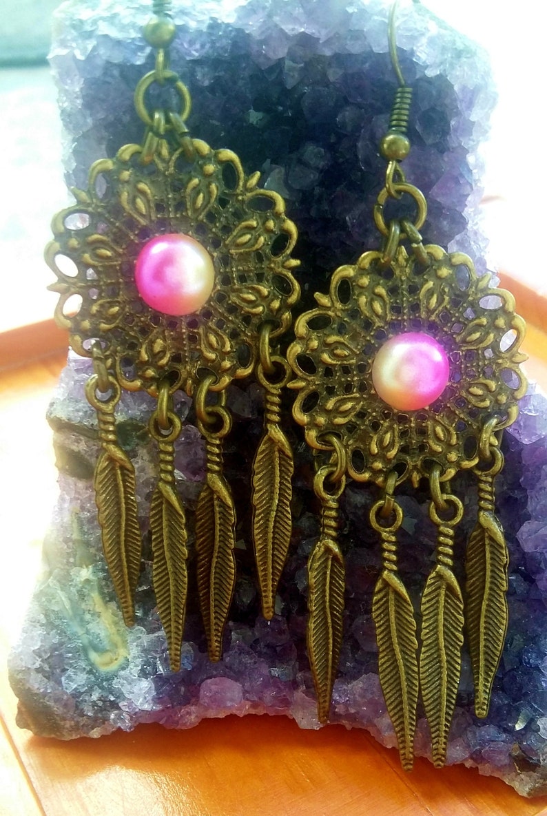 Dreamcatcher Earrings Bohemian Earrings Ornate Bronze Earrings