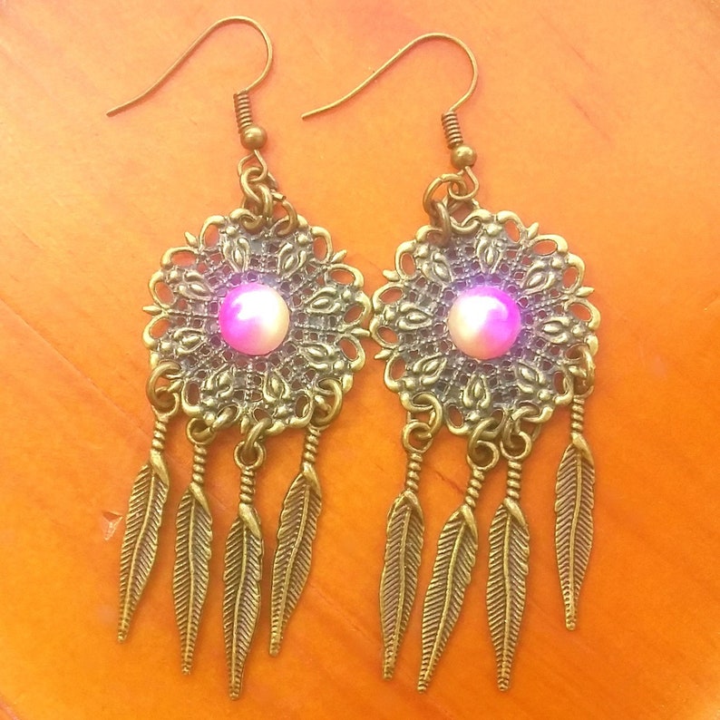 Dreamcatcher Earrings Bohemian Earrings Ornate Bronze Earrings