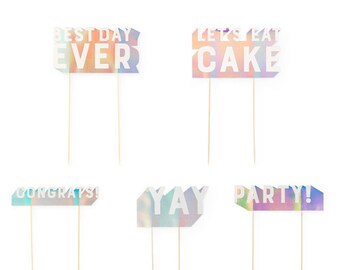 Assorted Holographic Iridescent Foil Cake Toppers (GST Automatically Included for Buyers Located in Canada)