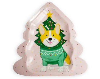 Pink Christmas Tree Puppy Plates (GST Automatically Included for Buyers Located in Canada)
