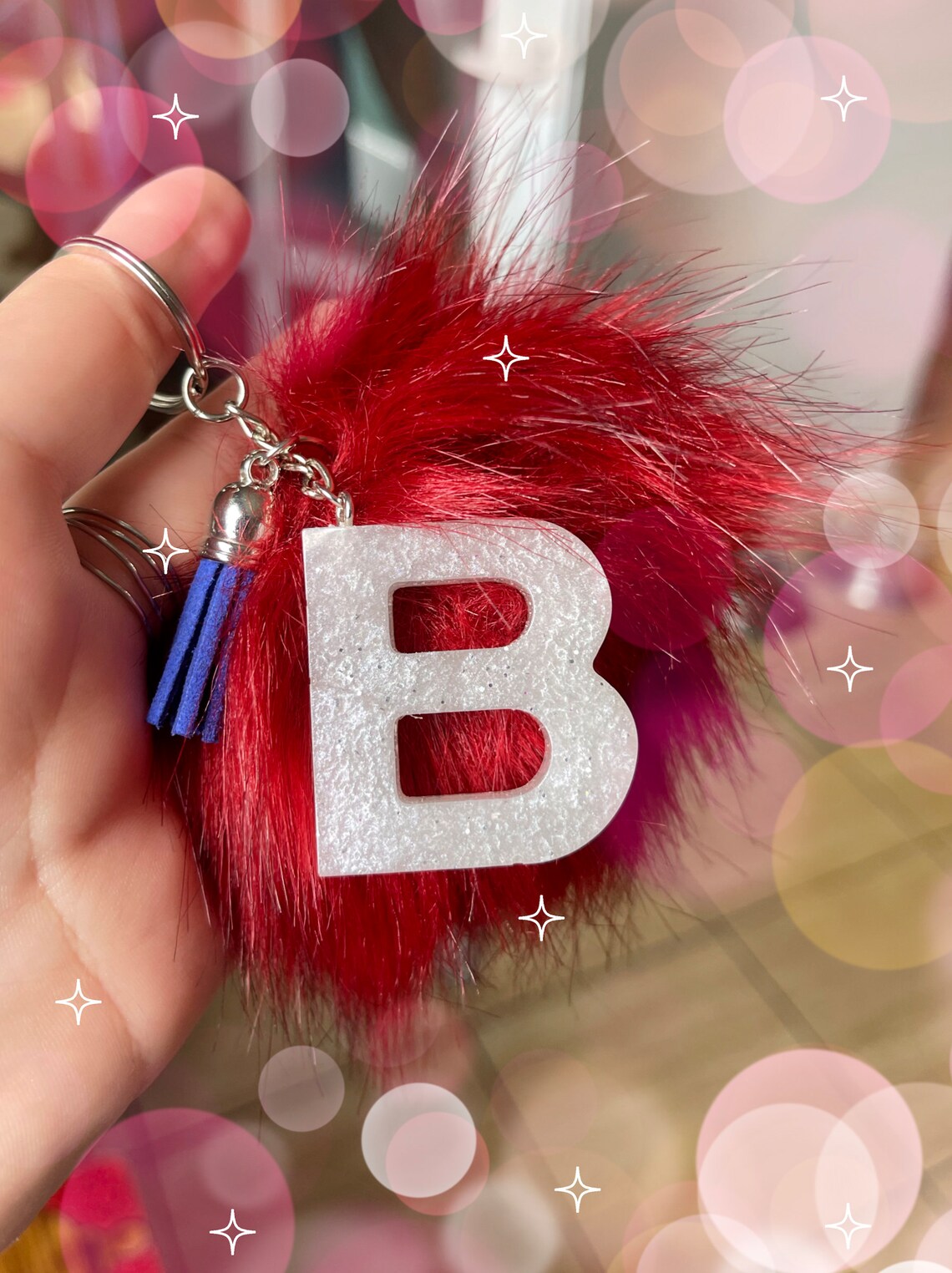 B Initial Keychain Handmade B initial keychain resin Etsy