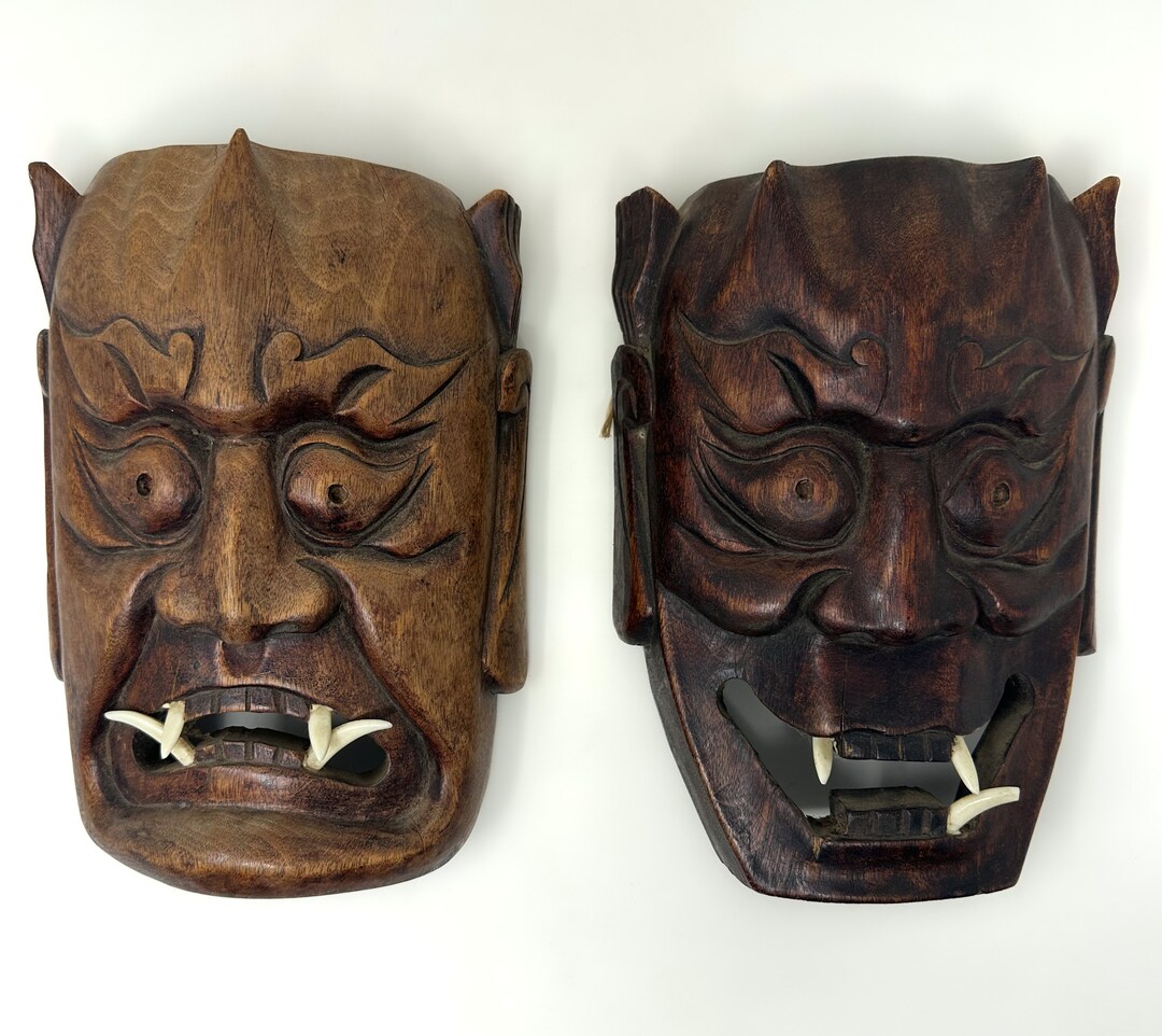 Pair of Vintage Japanese Demon Masks Etsy