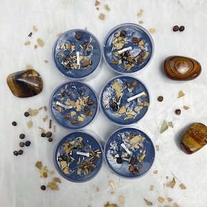Protection Tea Light Candles with Tigers Eye Spell & Ritual Set Scented Crystal Candle for Manifestation Spiritual Gift Set of 6