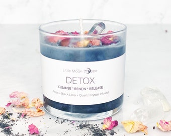 Detox Moon Candle with Clear Quartz Crystal Detox Spell Dark Moon Ritual Manifestation Aid Crystal soy Candle  gift witch