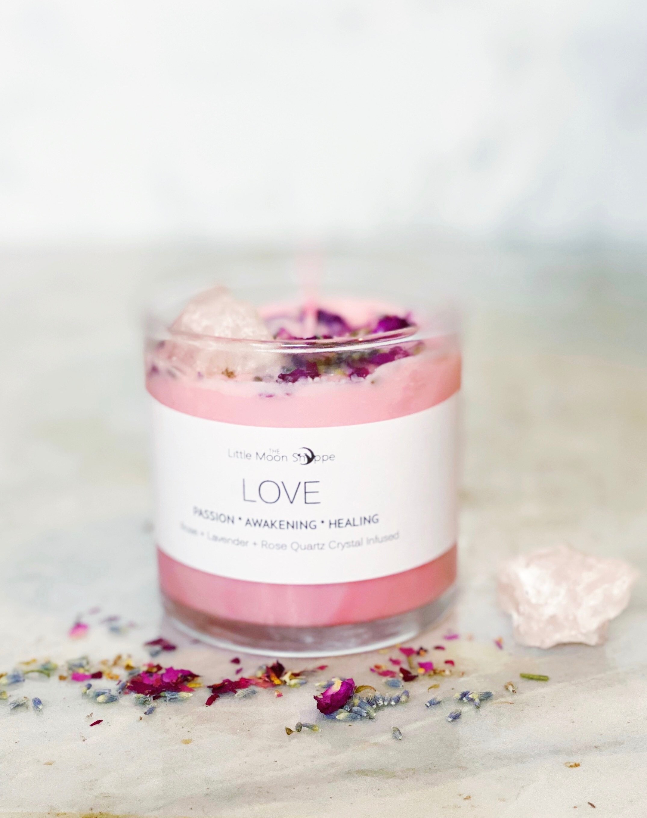Pink Quartz Crystal Candle 3.5 oz Self Love Mini and Full size 12.5 oz 