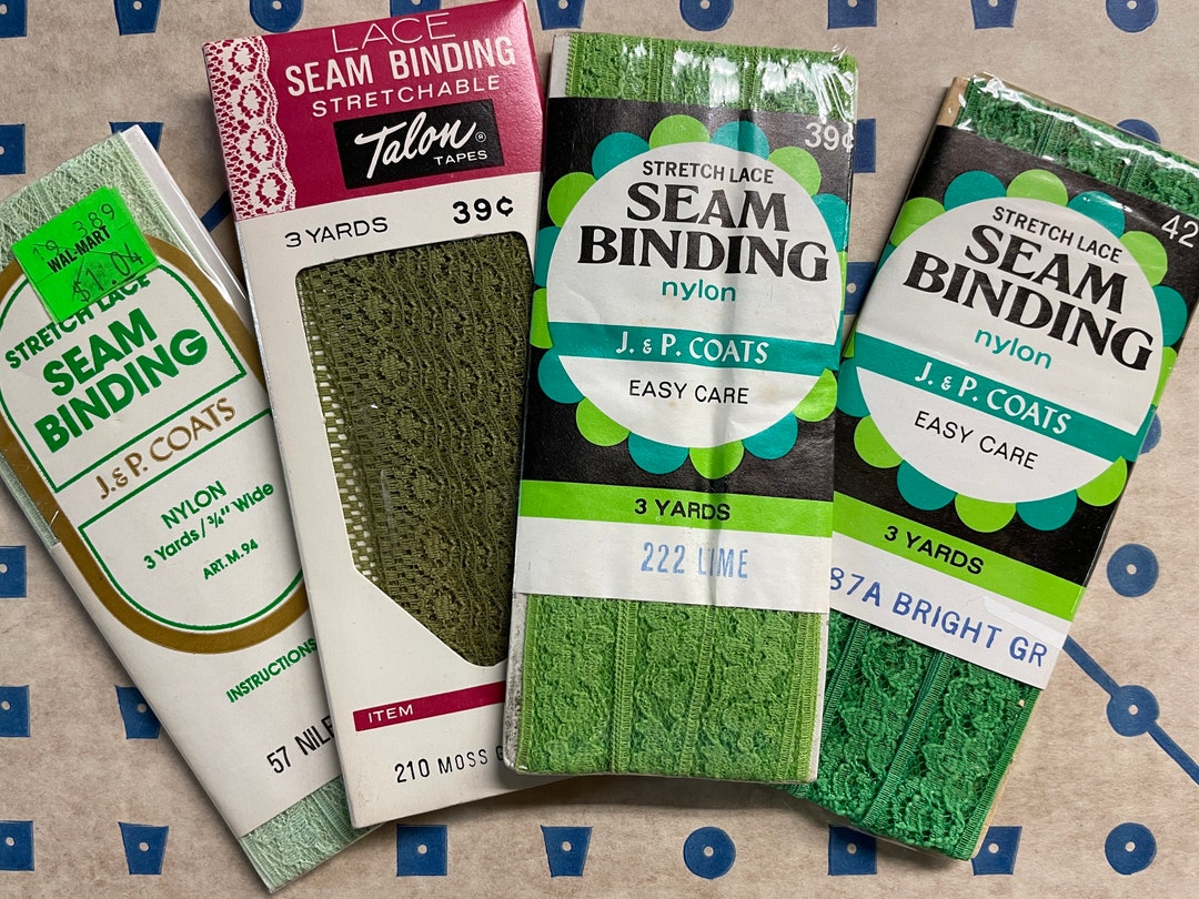 Green Stretch Lace Seam Binding in New Old Stock 3 Yd Packages for