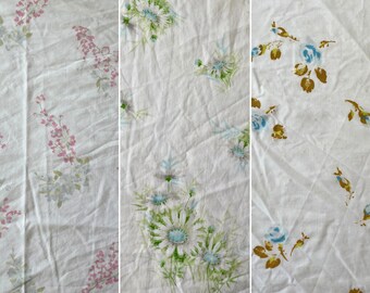 Pick your print retro floral vintage linen fat quarter low volume print | Vintage sheets, vintage fabric scraps and pieces