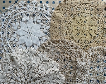 Vintage lace doilies for crafting junk journal crocheted lace doily grab bag of 4 - 8" - 12" doilies