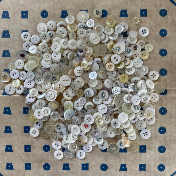 Vintage small white cream tan beige mixed buttons 4 oz | Salvaged, repurposed, art, craft