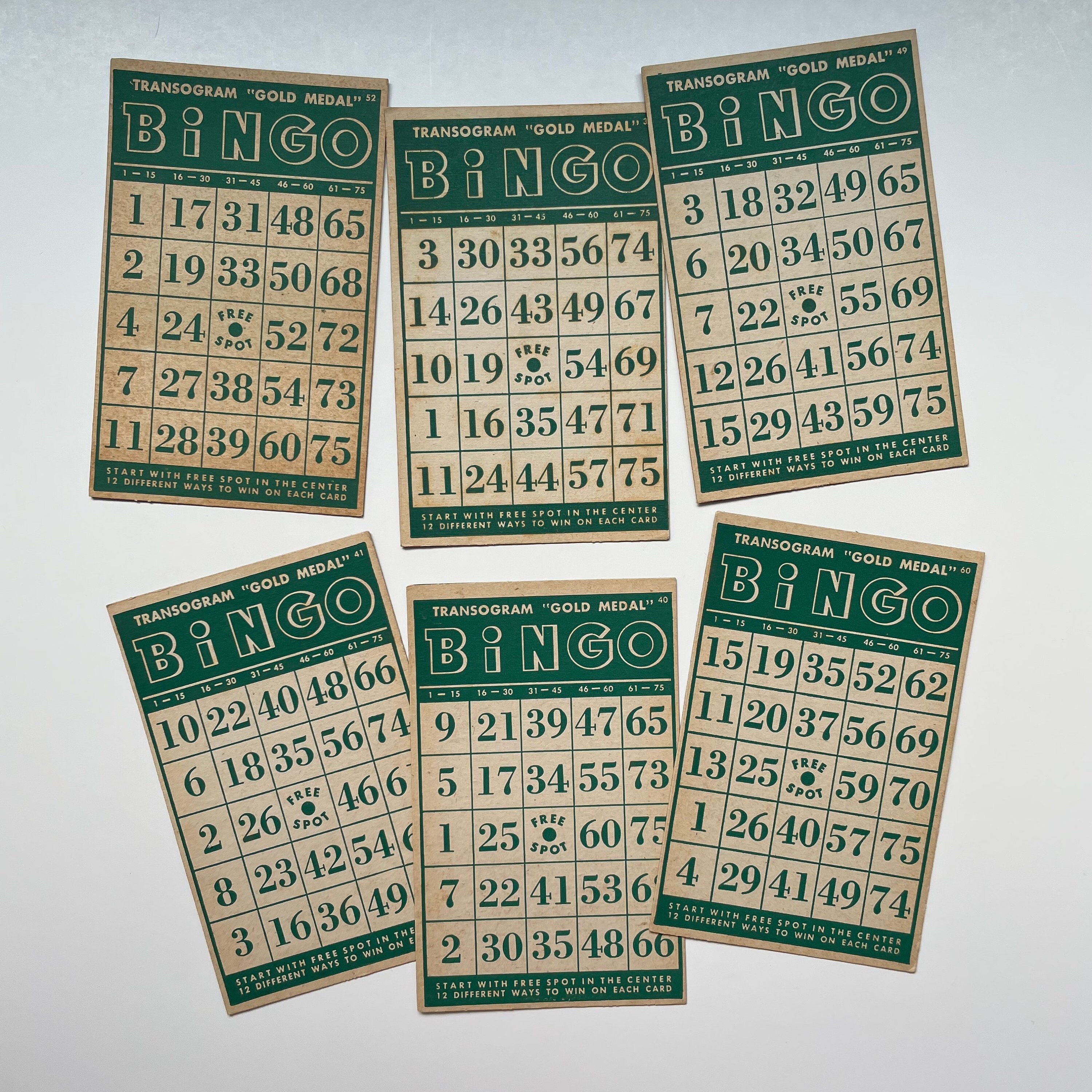 Vintage bingo game cards Set 6 green bingo game Etsy