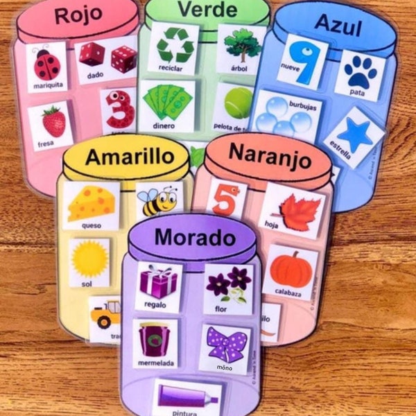 Spanish Color Sorting Game, digital download Preschool Game Color Matching, Fine Motor Skills, busy bag, Montessori, Color Jars, homeschool