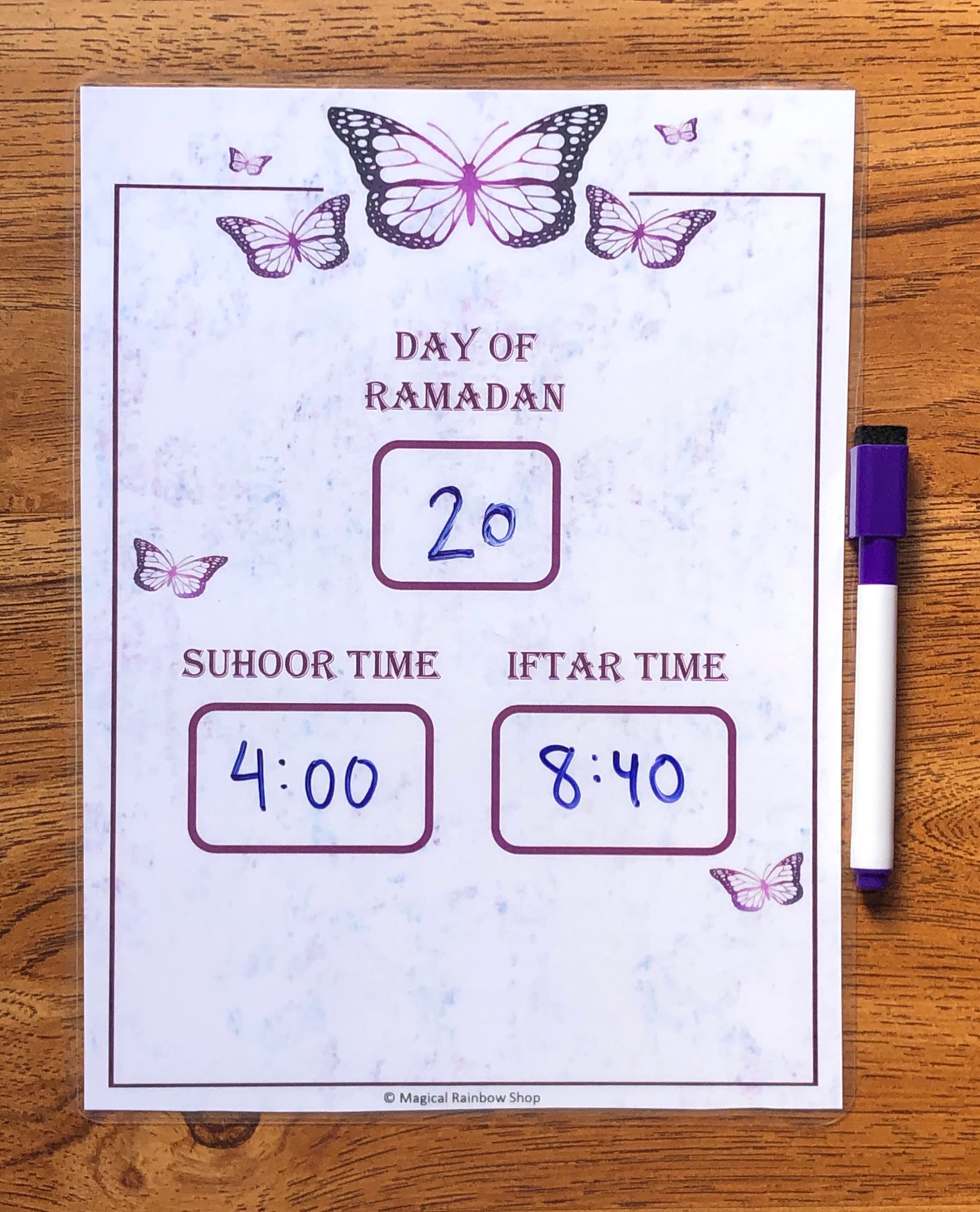 Printable Chart Iftar and Suhoor Time Day of Ramadan Ramadan Etsy