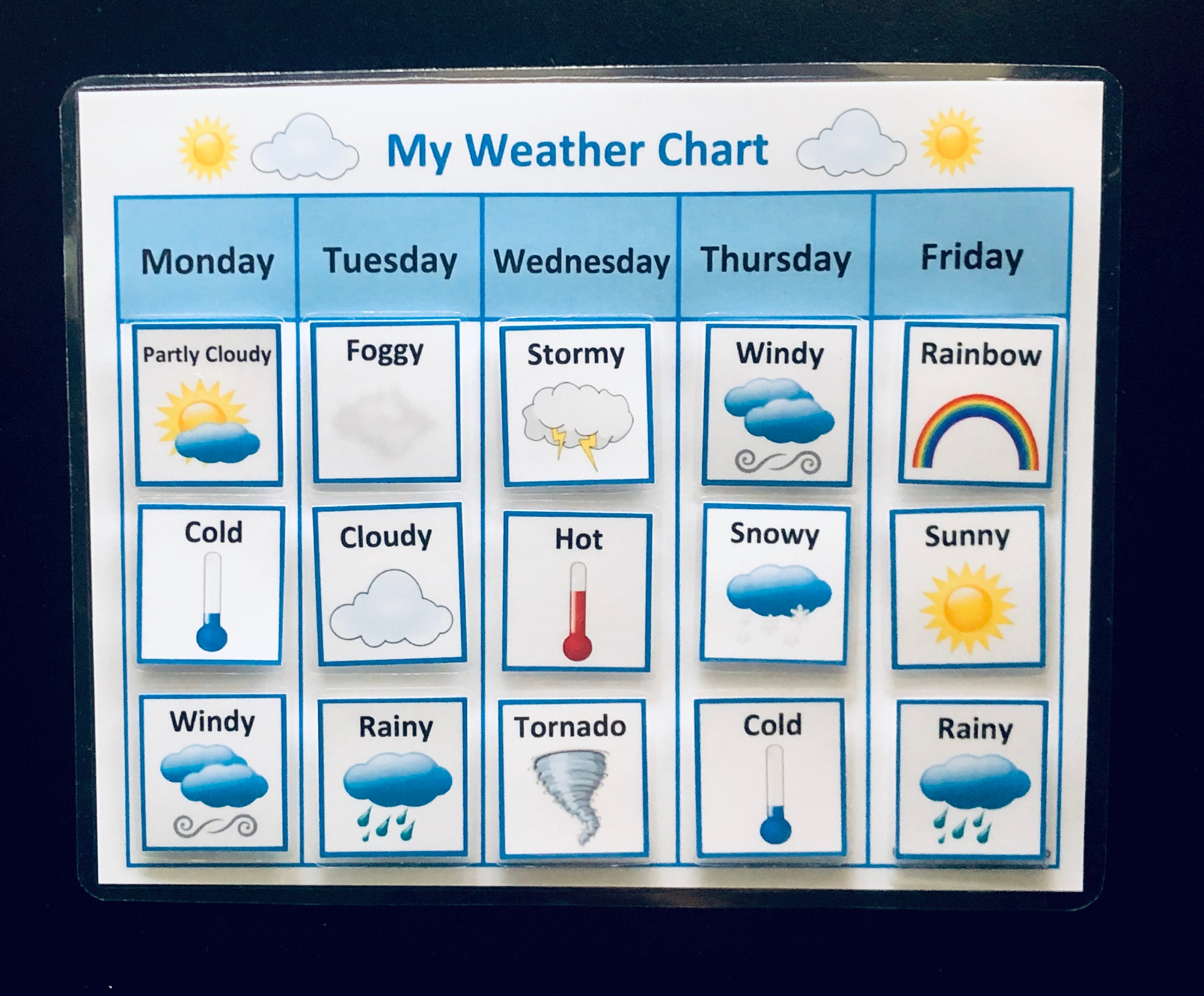Weather chart magnetic or velcro board educational play | Etsy