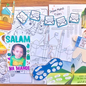 2023 Imam Mahdi Bundle Ages 8 to 14, Jamkaran printable, الإمام المهدي للأطفال, digita,sun behind clouds, puzzles, coloring