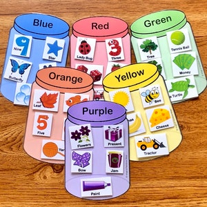 Farbsortierspiel, Vorschulspiel, Farbzuordnung, Feinmotorik, Matching, Beschäftigte Tasche, Montessori, Farbgläser, Hauptschulaktivität