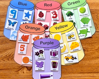 Color Sorting Game, Preschool Game Color Matching, Fine Motor Skills, matching, busy bag, Montessori, Color Jars, homeschool activity