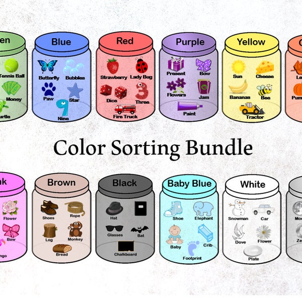 Color Sorting Bundle, Preschool Game Color Matching, Fine Motor Skills, matching, busy bag, Montessori, Color Jars, homeschool activity