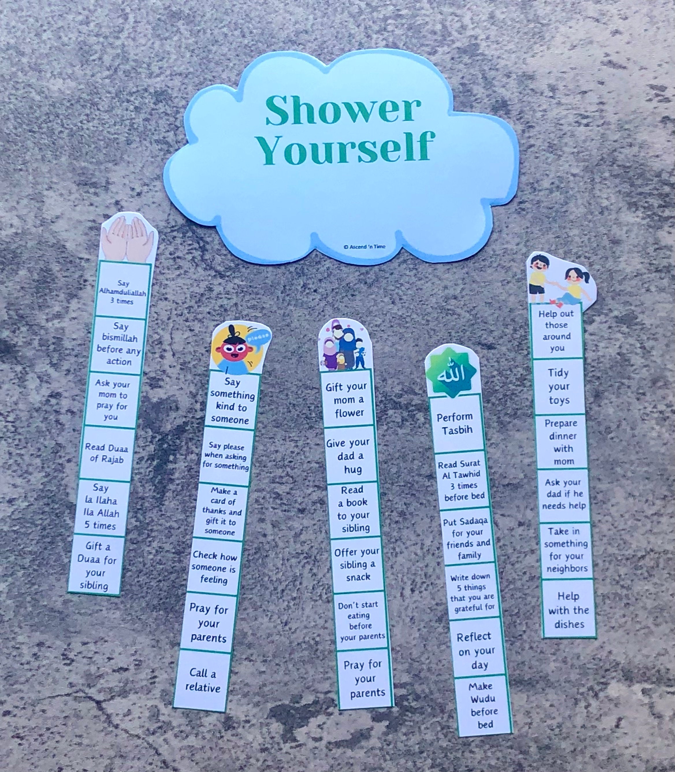 30 Day Rajab Shower Yourself Craft, Cloud With Rain, شهر رجب للأطفال 
