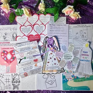 Puede incluir: Un conjunto de recursos educativos imprimibles para niños con ilustraciones coloridas y actividades relacionadas con la fe y la cultura islámica. Los recursos incluyen una tarjeta de conexión de oración, una actividad sobre la flor del profeta y una actividad sobre el chador.