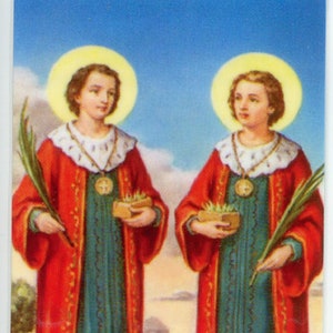 Sts. Cosmas & Damian -  Relic Holy card - Blessed by Pope Francis