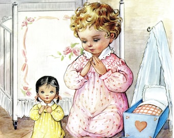 8x10 Fabric Block Sweet Charlotte Byj Little Girl Vintage Print Repro