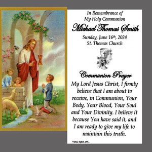 Communion Prayer for Boy - Personalized Laminated Prayer Cards - Pack of 35