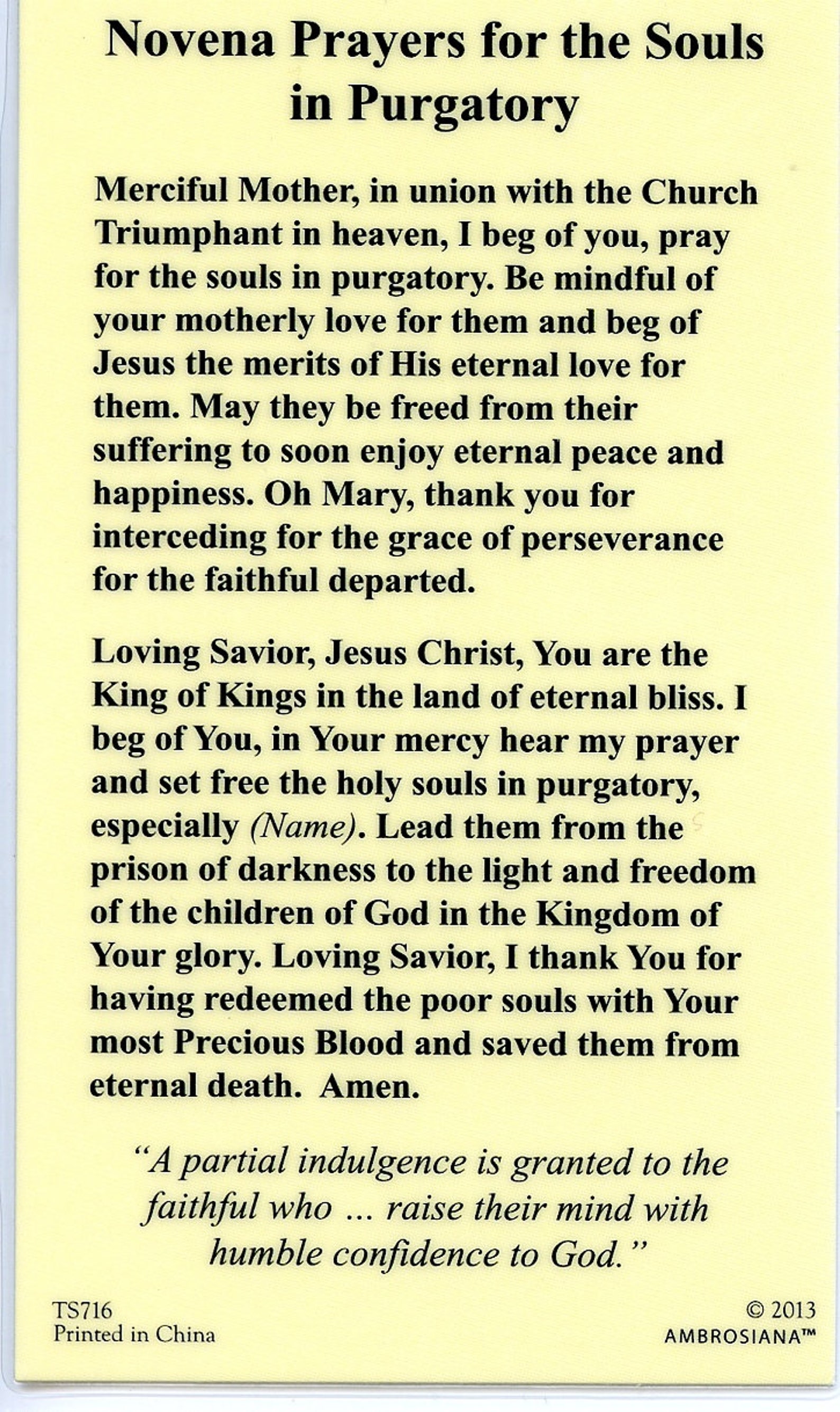 Prayers for the Souls in Purgatory Holy Card Prayer Card - Etsy