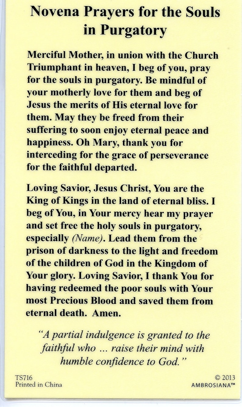 Prayers for the Souls in Purgatory Holy Card Prayer Card Etsy