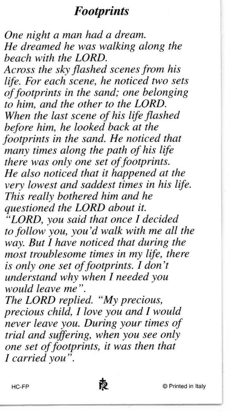 FOOTPRINTS Holy Card Prayer Card pack of 25 - Etsy