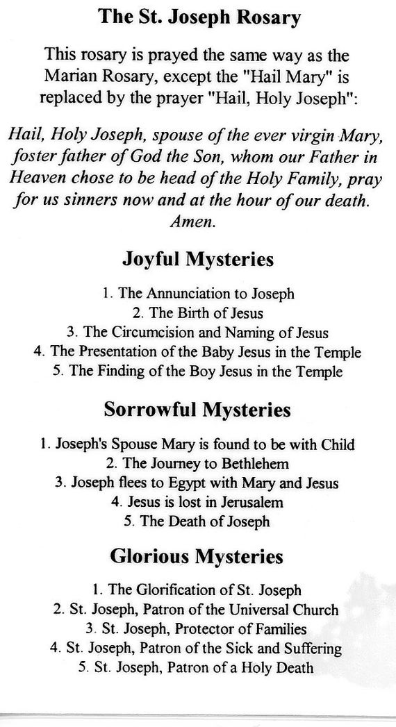 JOSEPH ROSARY Holy Card Prayer Card -pack of 25 - Main Image