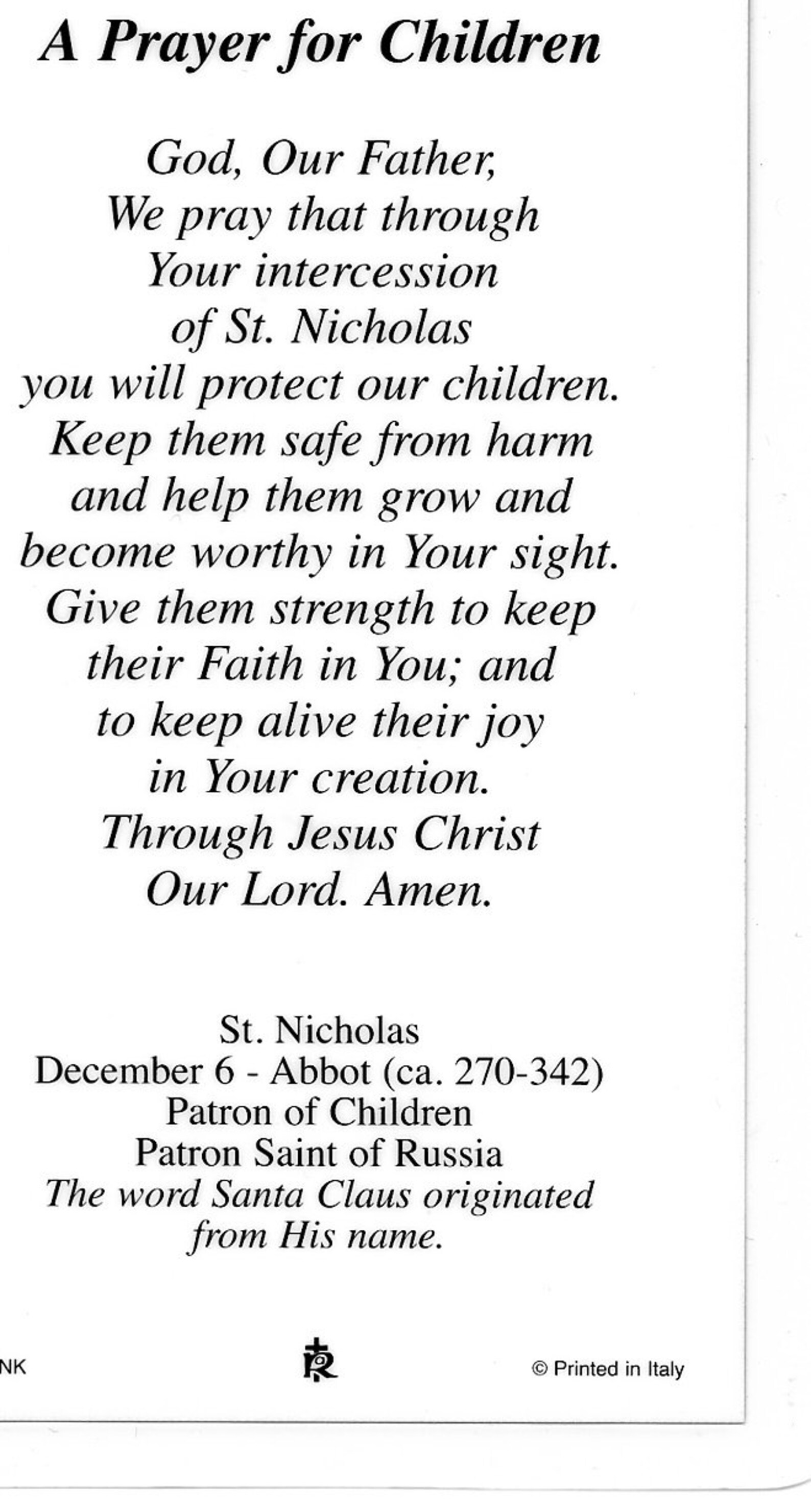 ST. NICHOLAS prayer for Children Holy Card Prayer Card Etsy