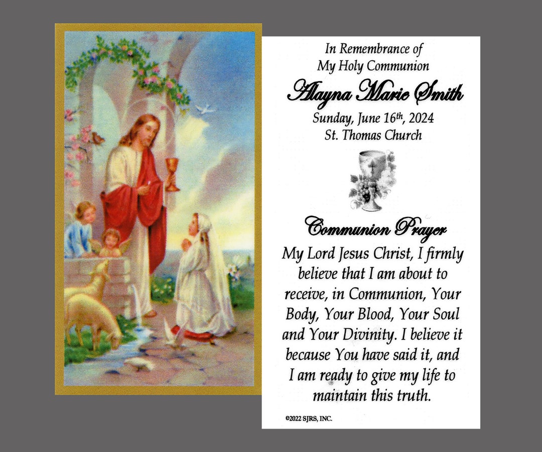 Communion Prayer for Girls - Personalized Laminated Prayer Cards - Pack ...