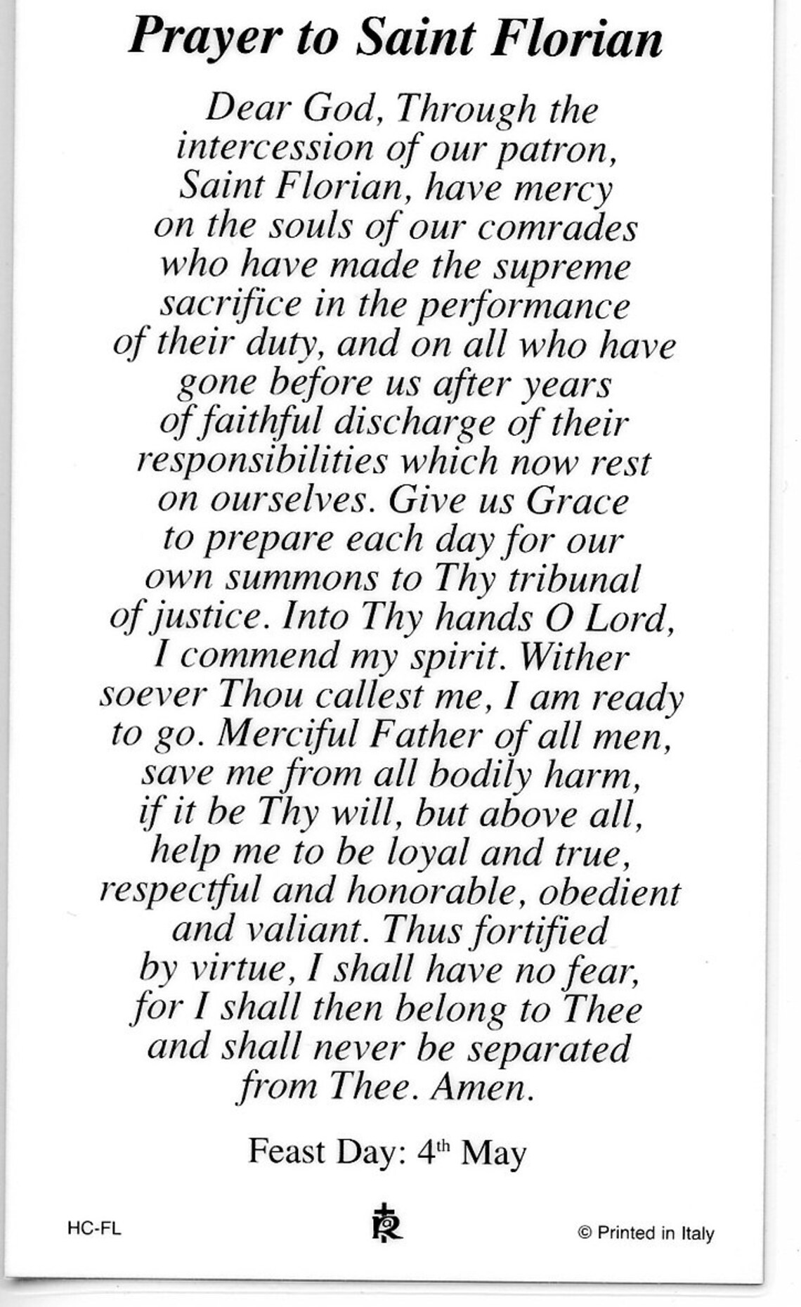 ST. FLORIAN Holy Card Prayer Card pack of 25 Etsy