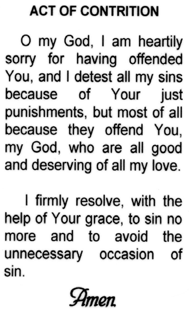 Printable Act Of Contrition Prayer O My God I Am Heartily Sorry For