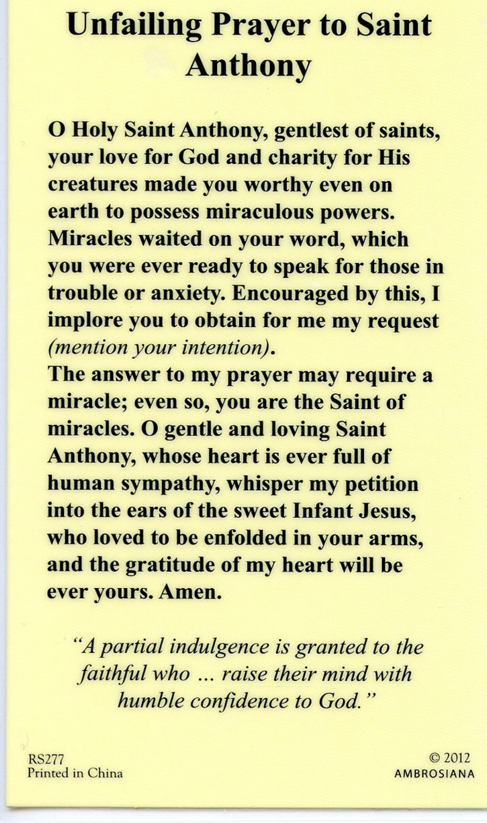 ST. ANTHONY 4 the Unfailing Prayer Holy Card Prayer Card Etsy